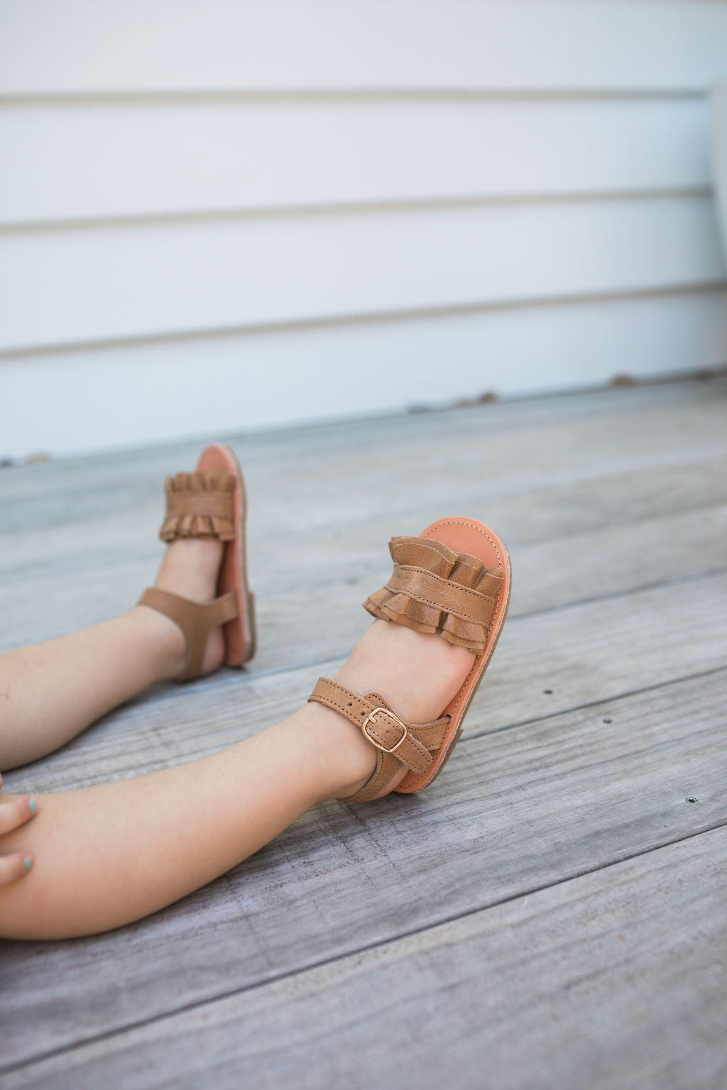 girls frill brown sandals