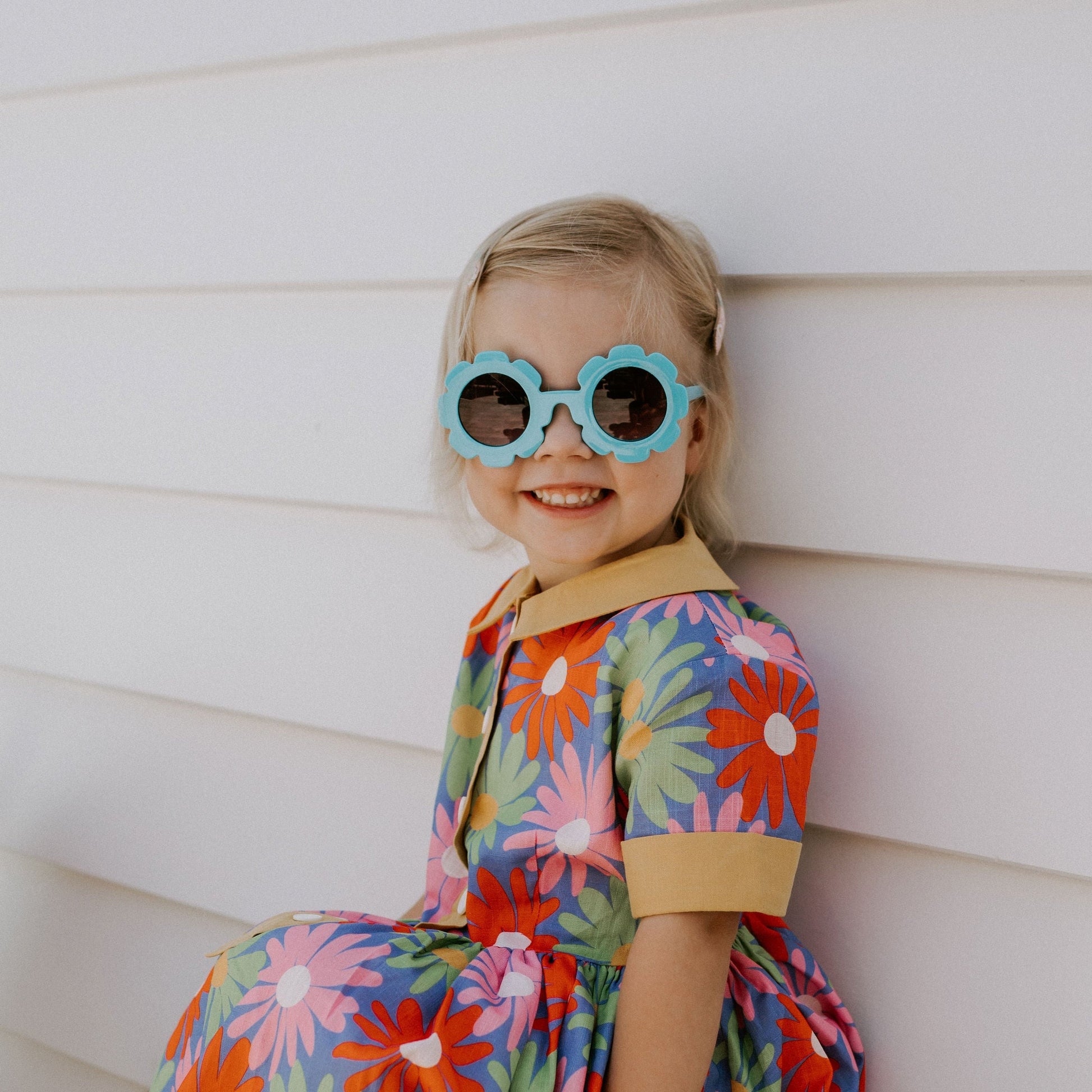 Four year old blue flower sunglasses