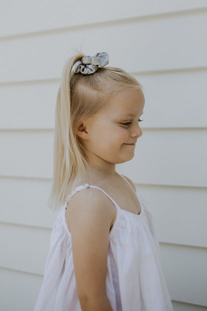 Sadie Baby Silver Scrunchie - Shiny silver hair accessory