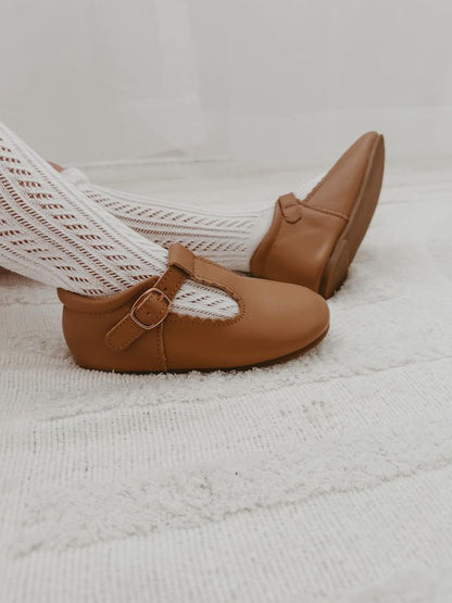 Baby, Toddler & Girls T-bars in Tan - Classic Style Shoe