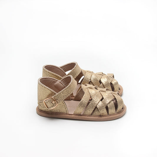 Girls gold leather soft sole sandal