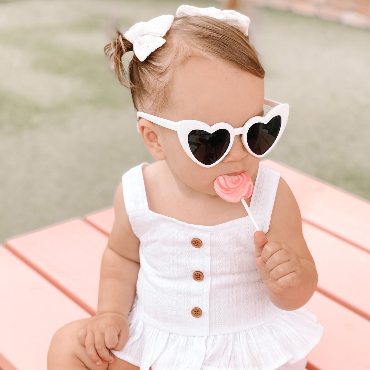 Baby girl white love heart sunglasses