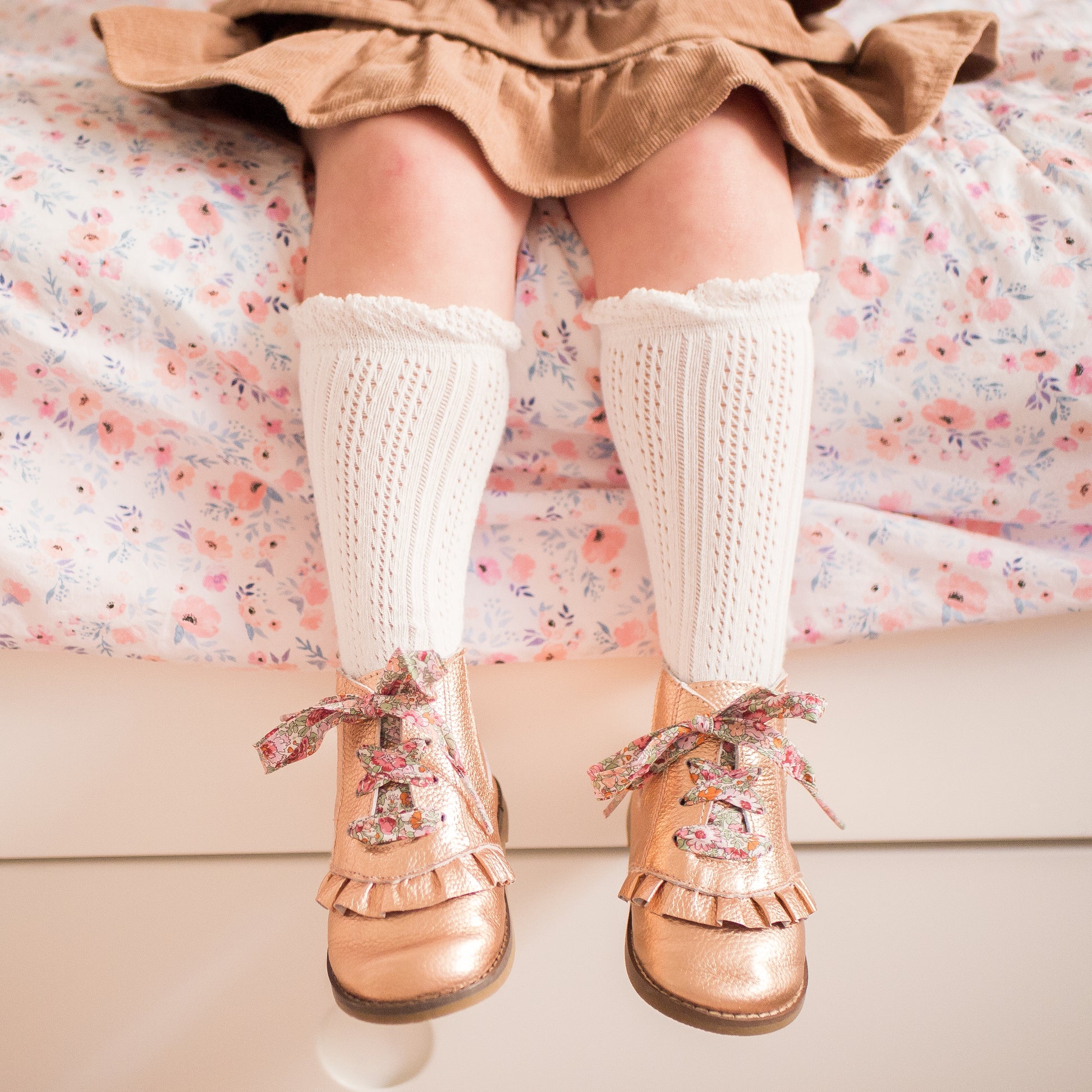 Toddler rose gold boots with liberty of london shoelaces